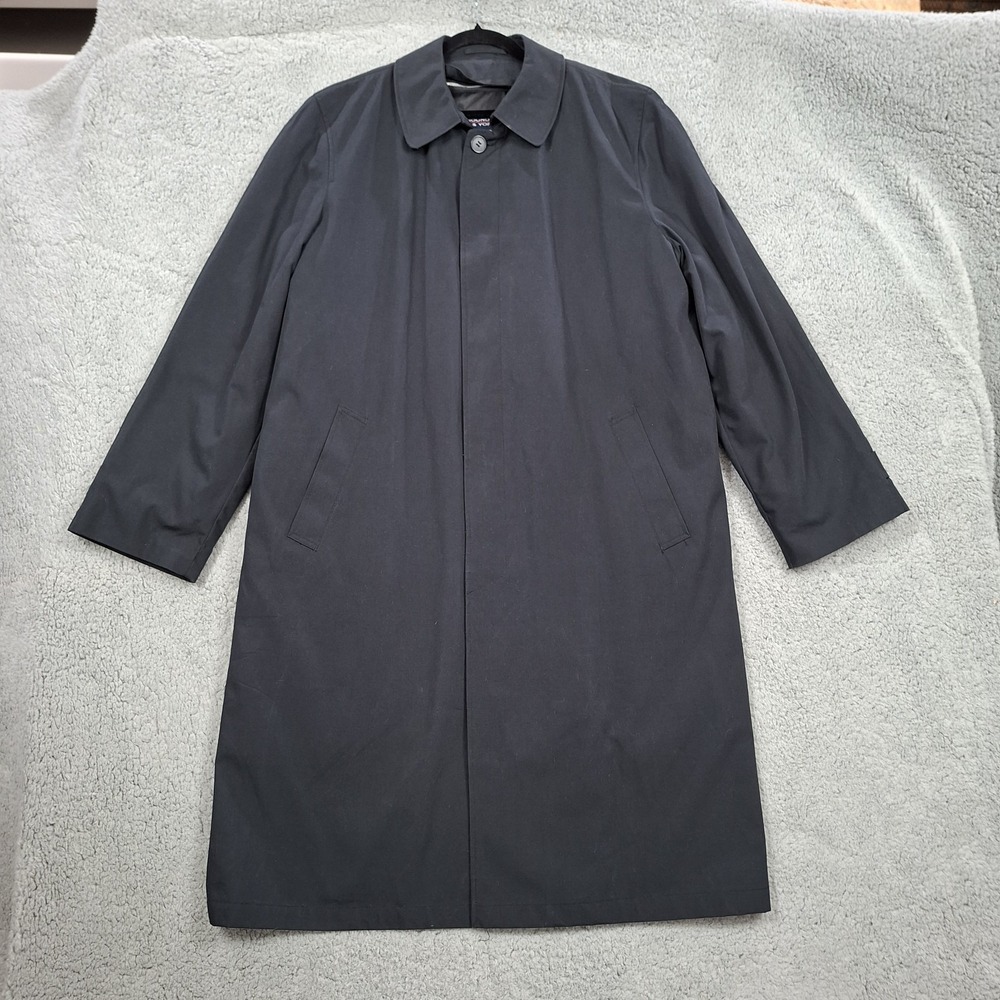 Rainwear By London Fog Men's 42R Black Trench Coat Removable Insulated‎ Liner